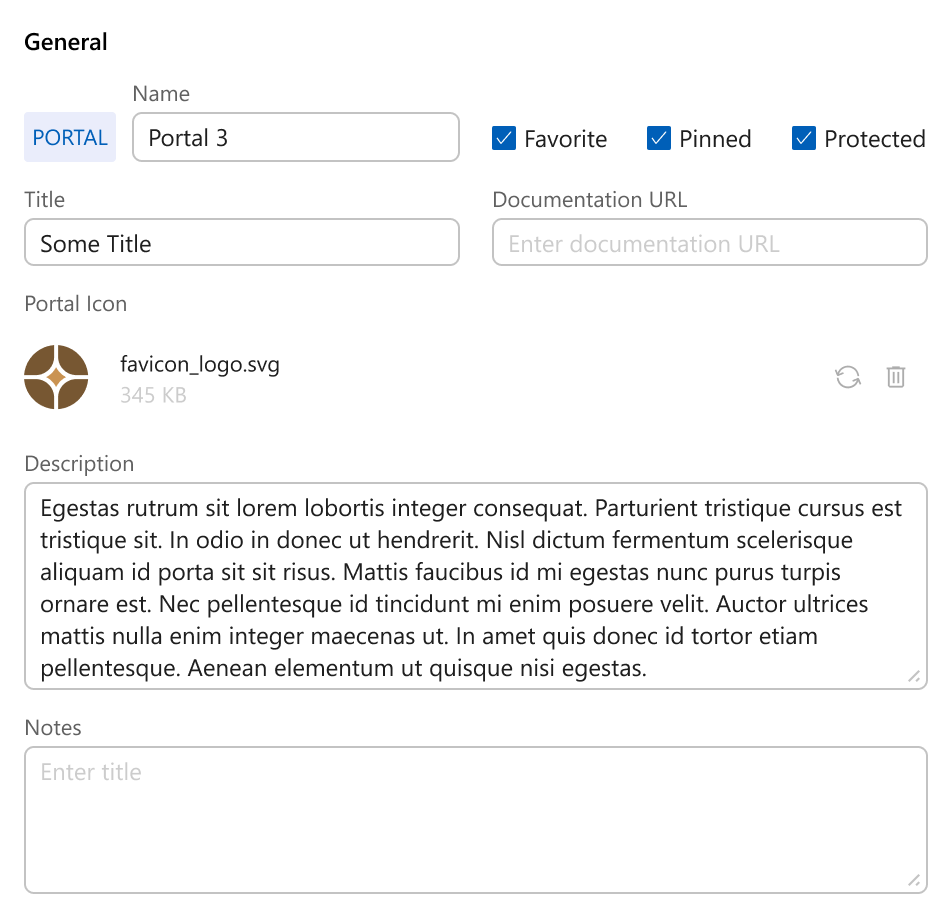 Portal settings panel